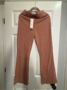 Urban Outfitters Ribbed Stripe Wide-Leg/Flare Pants in Rust/White